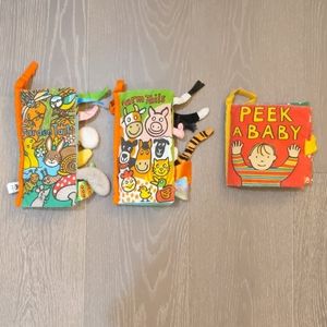 3x JELLYCAT & PEEK A BABY Soft Crinkle Books